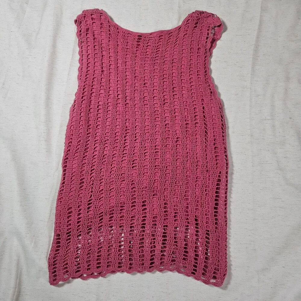 Croft Barrow Pink Cottagecore Crochet Tank Top Women Boho Hippie Casual XL Fairy